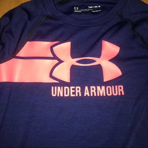 Under Armour Girls Medium Blue T-shirt/ pink logo - Picture 2 of 6